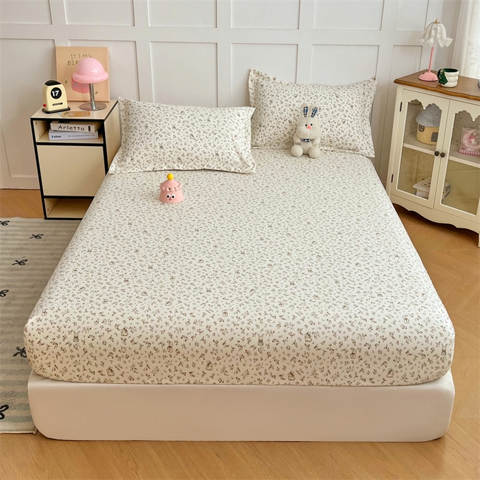 91家纺网 家纺一手货源 找家纺 梦舒羽 2025新款针织棉双层纱双层纱床笠罩全包席梦思床垫保护罩 花仙子