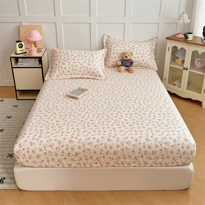 91家纺网 家纺一手货源 找家纺 梦舒羽 2025新款针织棉双层纱双层纱床笠罩全包席梦思床垫保护罩 情迷花海