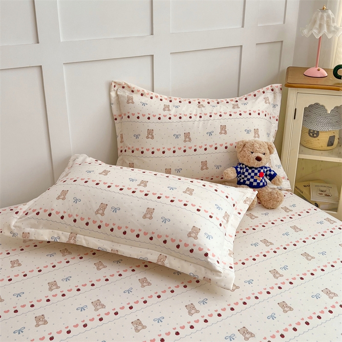 91家纺网 家纺一手货源 找家纺 梦舒羽 2025新款针织棉双层纱枕头套双人枕套枕芯套宿舍单人枕头内胆套 草莓熊宝