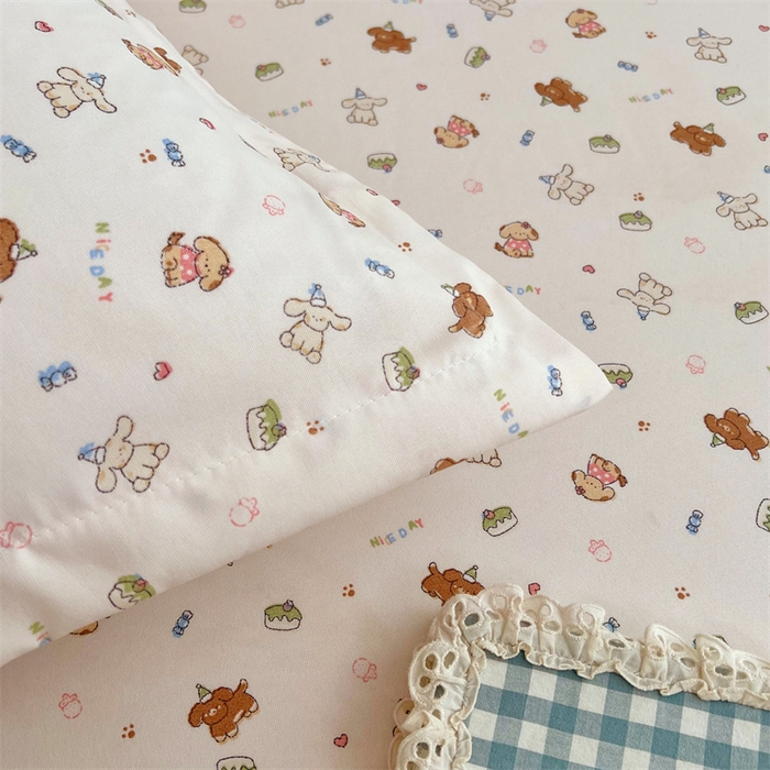 91家纺网 家纺一手货源 找家纺 梦舒羽 2025新款针织棉双层纱双层纱床笠罩全包席梦思床垫保护罩 蛋糕萌犬