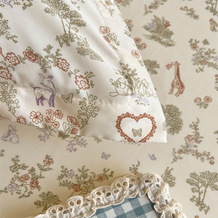 91家纺网 家纺一手货源 找家纺 梦舒羽 2025新款针织棉双层纱枕头套双人枕套枕芯套宿舍单人枕头内胆套 森林小鹿