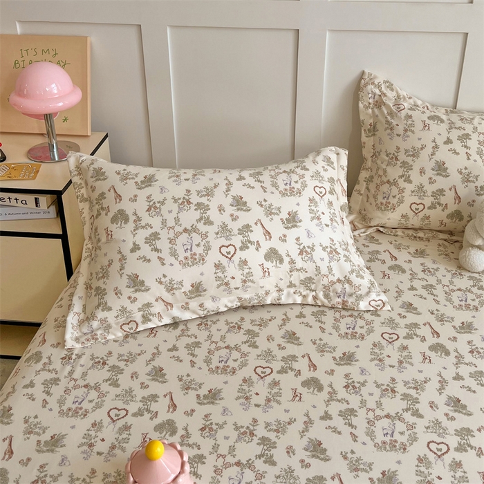 91家纺网 家纺一手货源 找家纺 梦舒羽 2025新款针织棉双层纱枕头套双人枕套枕芯套宿舍单人枕头内胆套 森林小鹿