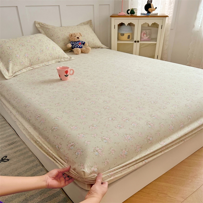 91家纺网 家纺一手货源 找家纺 梦舒羽 2025新款针织棉双层纱双层纱床笠罩全包席梦思床垫保护罩 花开半夏