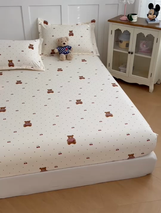 91家纺网 家纺一手货源 找家纺 梦舒羽 2025新款针织棉双层纱枕头套亲肤双人枕套枕芯套枕头内胆套 童话小熊