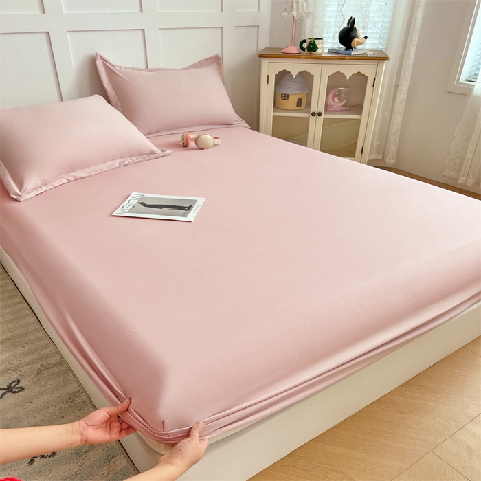 91家纺网 家纺一手货源 找家纺 梦舒羽 2025新款针织棉双层纱双层纱床笠罩全包席梦思床垫保护罩 浅粉