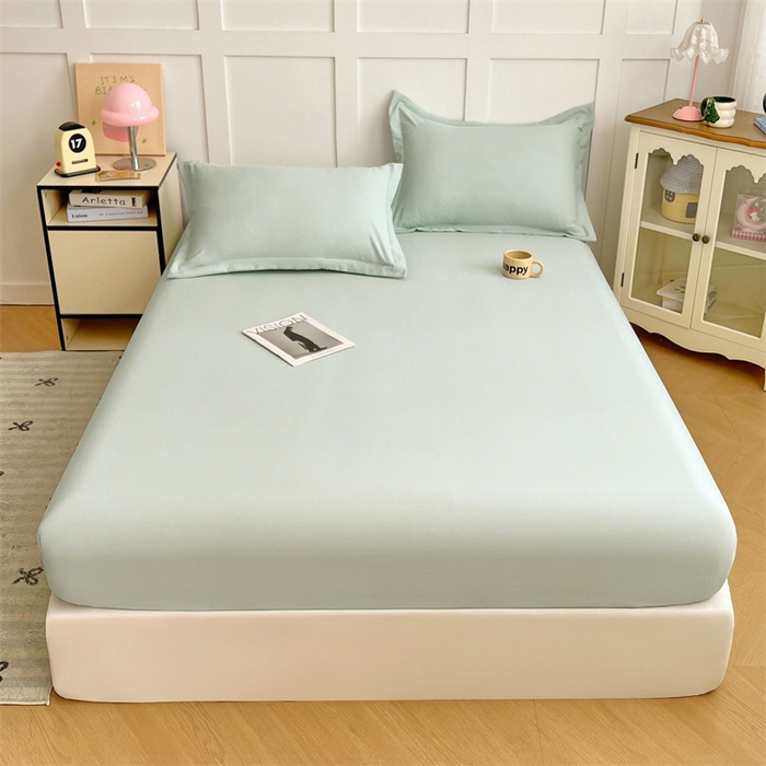91家纺网 家纺一手货源 找家纺 梦舒羽 2025新款针织棉双层纱双层纱床笠罩全包席梦思床垫保护罩 浅清绿