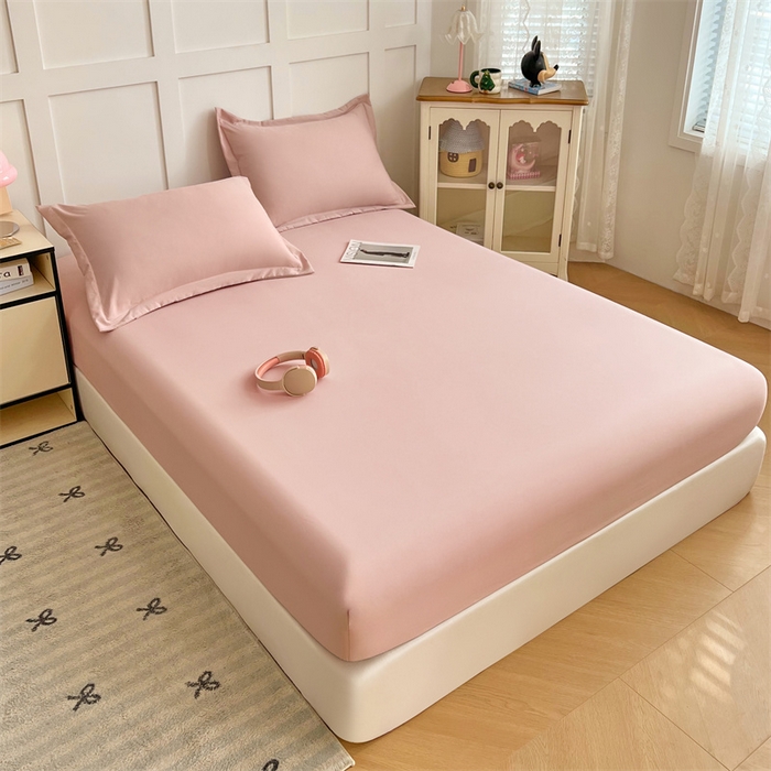 91家纺网 家纺一手货源 找家纺 梦舒羽 2025新款针织棉双层纱双层纱床笠罩全包席梦思床垫保护罩 浅粉