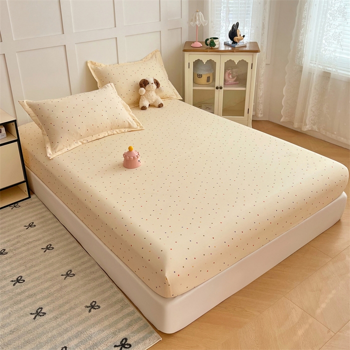 91家纺网 家纺一手货源 找家纺 梦舒羽 2025新款针织棉双层纱双层纱床笠罩全包席梦思床垫保护罩 缤纷乐园