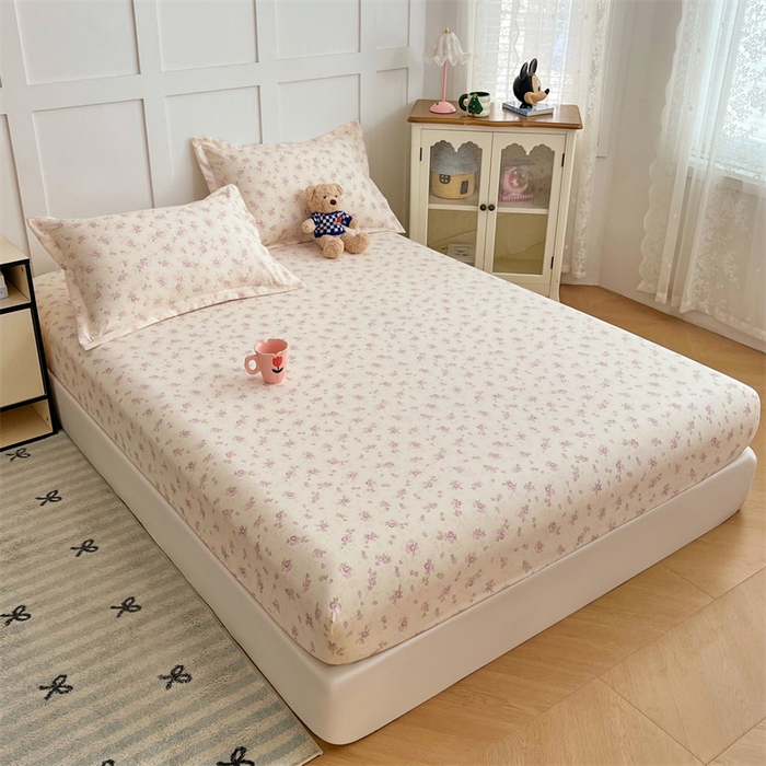 91家纺网 家纺一手货源 找家纺 梦舒羽 2025新款针织棉双层纱双层纱床笠罩全包席梦思床垫保护罩 花朝如约