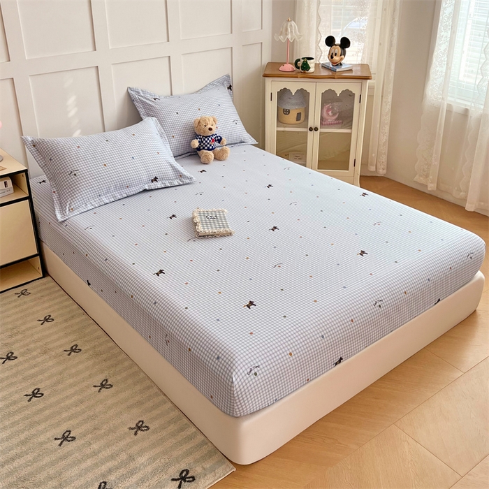 91家纺网 家纺一手货源 找家纺 梦舒羽 2025新款针织棉双层纱双层纱床笠罩全包席梦思床垫保护罩 奇幻木马