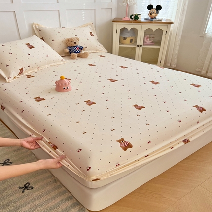 梦舒羽 2025新款针织棉双层纱双层纱床笠罩全包席梦思床垫保护罩 童话小熊