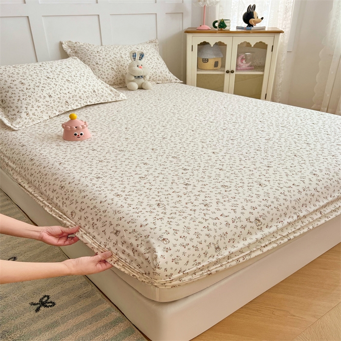 91家纺网 家纺一手货源 找家纺 梦舒羽 2025新款针织棉双层纱双层纱床笠罩全包席梦思床垫保护罩 花仙子