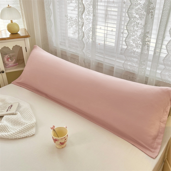 91家纺网 家纺一手货源 找家纺 梦舒羽 2025新款针织棉双层纱枕头套亲肤双人枕套枕芯套枕头内胆套 浅粉