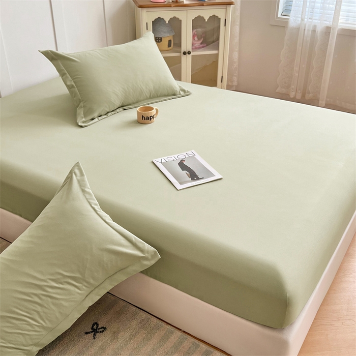 91家纺网 家纺一手货源 找家纺 梦舒羽 2025新款针织棉双层纱双层纱床笠罩全包席梦思床垫保护罩 豆绿