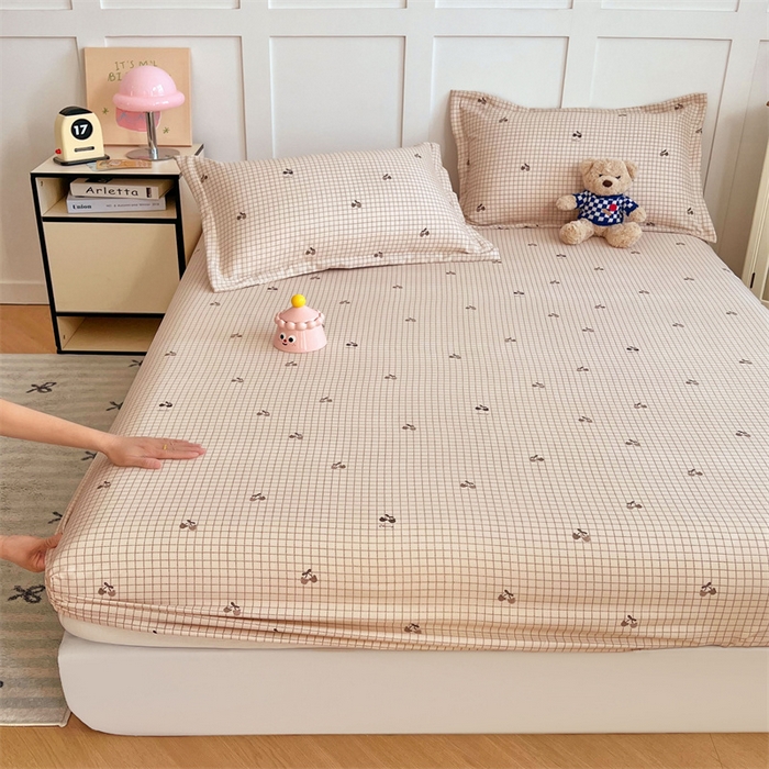 91家纺网 家纺一手货源 找家纺 梦舒羽 2025新款针织棉双层纱双层纱床笠罩全包席梦思床垫保护罩 樱桃小熊