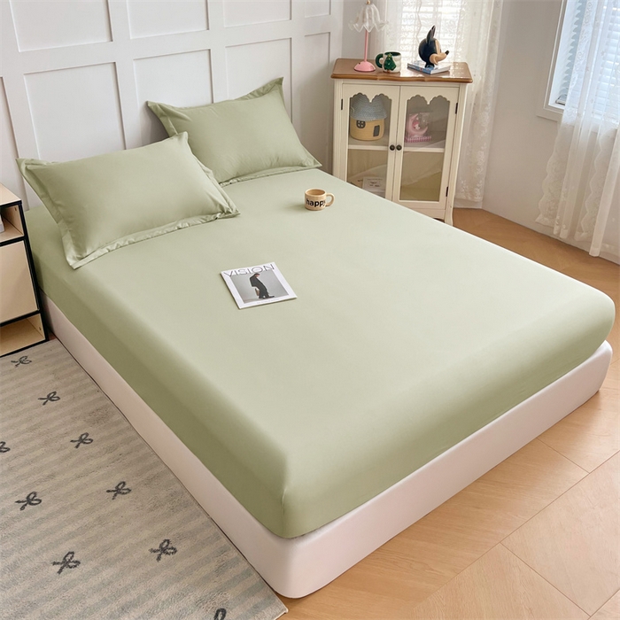 91家纺网 家纺一手货源 找家纺 梦舒羽 2025新款针织棉双层纱双层纱床笠罩全包席梦思床垫保护罩 豆绿