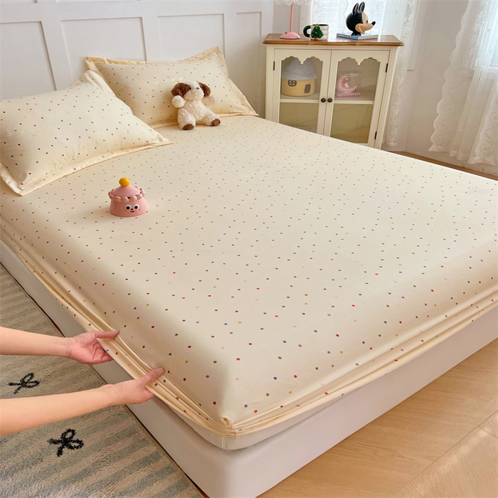 91家纺网 家纺一手货源 找家纺 圣比熊 2025新款针织棉双层纱床笠罩全包席梦思床垫保护罩 缤纷乐园