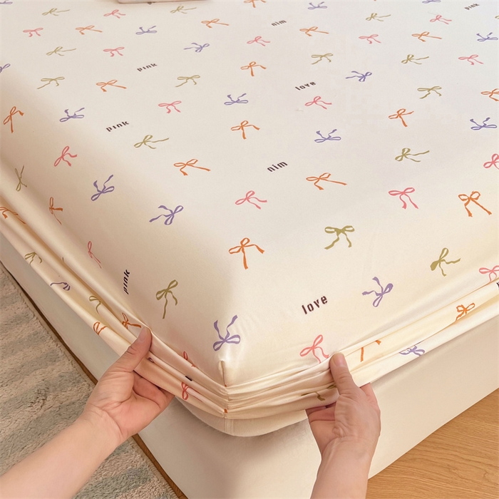 91家纺网 家纺一手货源 找家纺 梦舒羽 2025新款针织棉双层纱双层纱床笠罩全包席梦思床垫保护罩 彩色心情