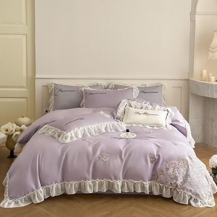 91家纺网 家纺一手货源 找家纺 （总）七七家纺 2025新款冰丝刺绣款四件套幽兰系列