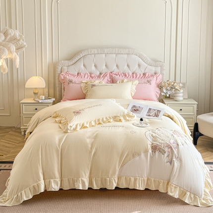 七七家纺 2025新款水洗棉刺绣四件套梦见系列 梦见黄