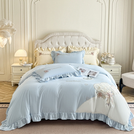 七七家纺 2025新款水洗棉刺绣四件套梦见系列 梦见蓝