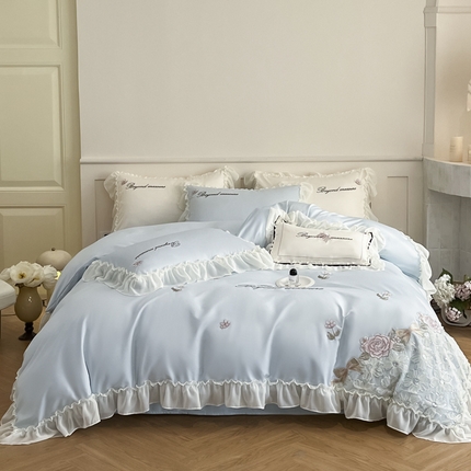 91家纺网 家纺一手货源 找家纺 （总）七七家纺 2025新款冰丝刺绣款四件套幽兰系列