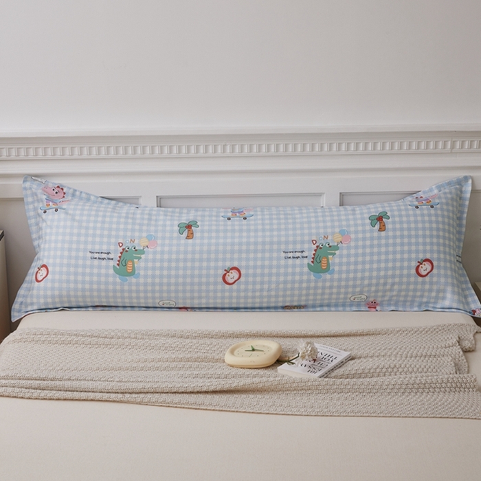 91家纺网 家纺一手货源 找家纺 翎盈家纺 2025新款纯棉小清新双人枕套 大眼恐龙-蓝