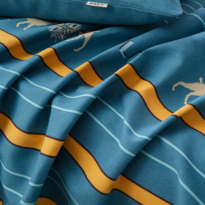 91家纺网 家纺一手货源 找家纺 邵依家纺 2025新款原棉老粗布印花床单系列 鹿缘-蓝