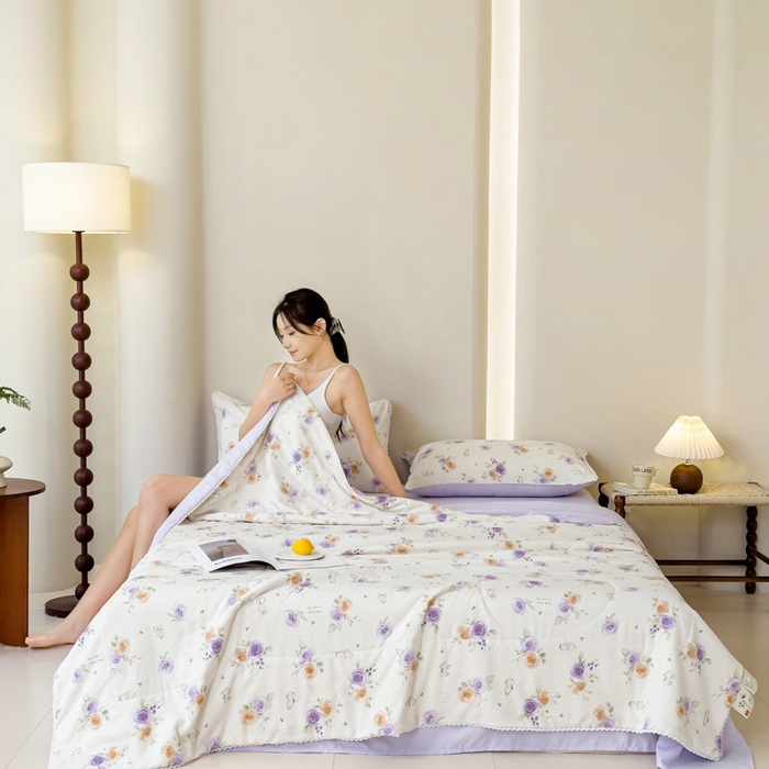 91家纺网 家纺一手货源 找家纺 仁凯家纺 2025新款针织棉双层纱棉花夏凉被【百分百新疆棉花填充包检测（提供买家秀）】 玫瑰兔