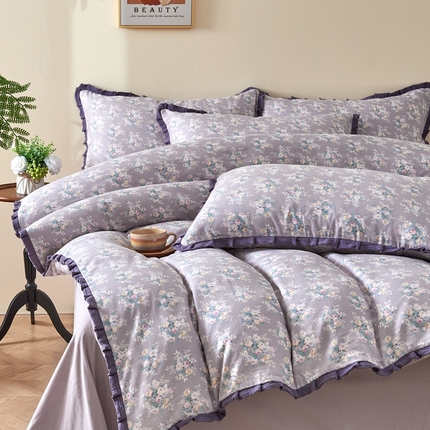 91家纺网 家纺一手货源 找家纺 （总）黛馨 2025新款全棉A类小清新双层纱四件套-皱皱边系列