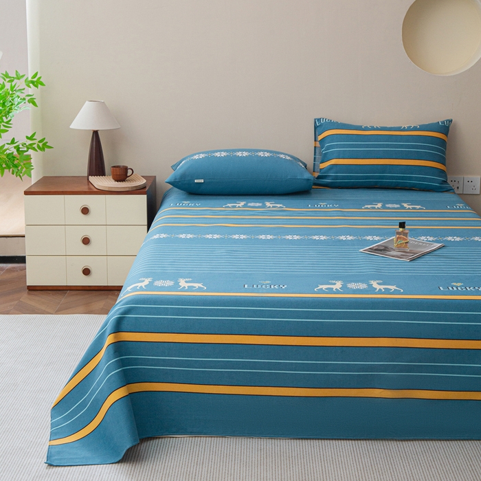 91家纺网 家纺一手货源 找家纺 邵依家纺 2025新款原棉老粗布印花床单系列 鹿缘-蓝