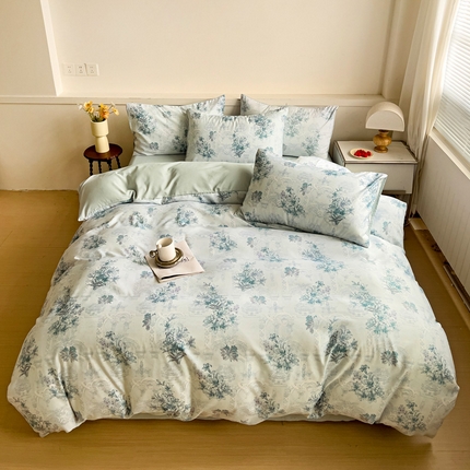 庭彤 2025春夏新款莱赛尔天丝印花三件套四件套 艾莎蓝