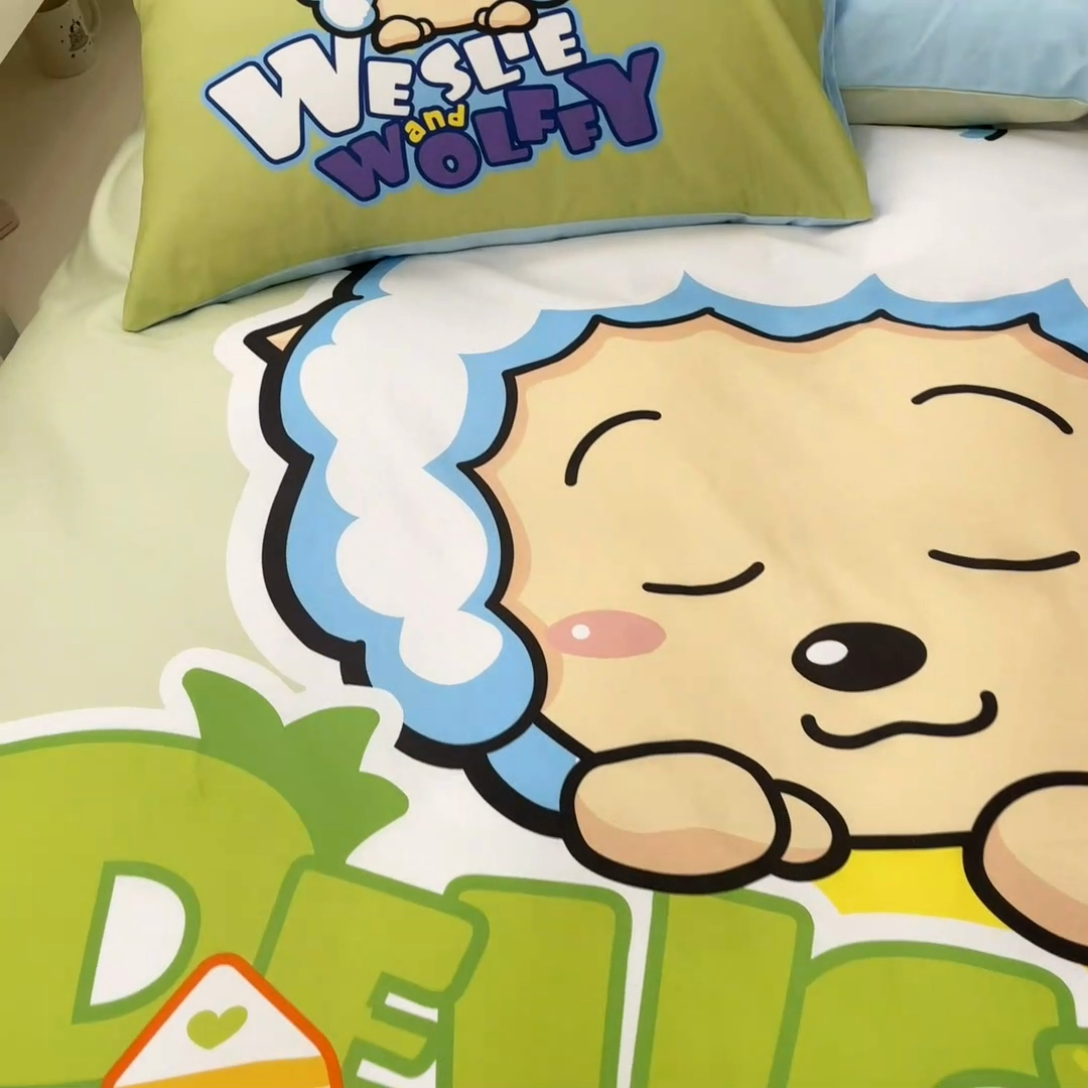 91家纺网 家纺一手货源 找家纺 金爱家 2025新款喜洋洋纯棉数码印花系列四件套 美梦羊羊