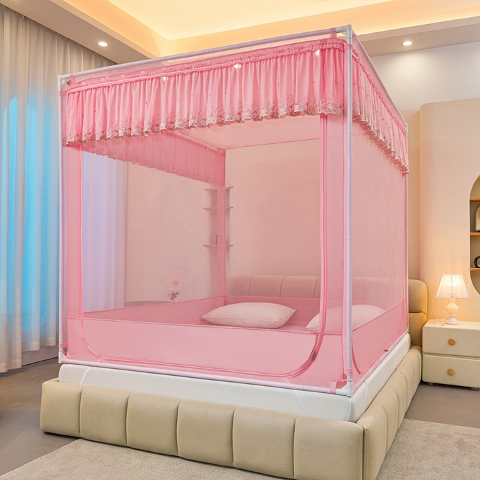 91家纺网 家纺一手货源 找家纺 梦尔佳蚊帐2025新款TU绣花蚊帐-859窈窕淑女系列 喜庆粉红