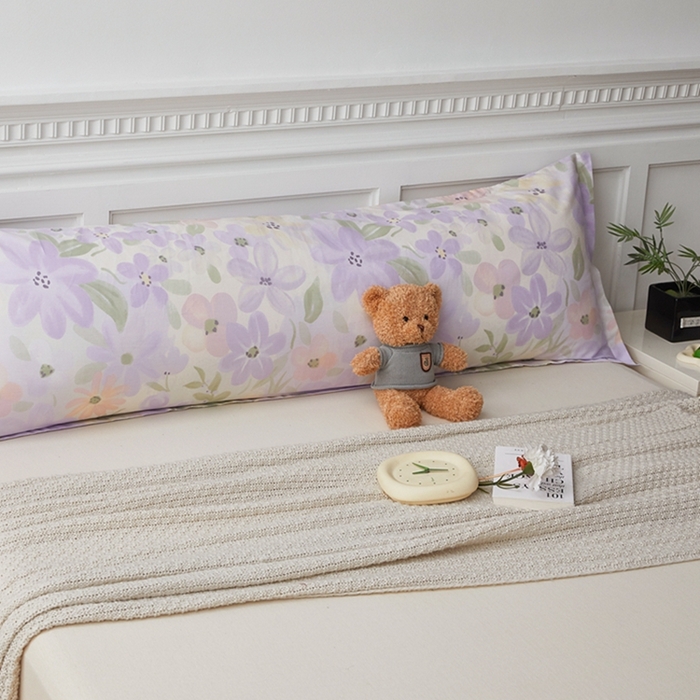 91家纺网 家纺一手货源 找家纺 翎盈家纺 2025新款纯棉小清新双人枕套 微雨山茶