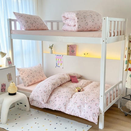 妖妖家纺2025新款学生宿舍床枕套定位水洗棉三件套四件套 猫咪来信