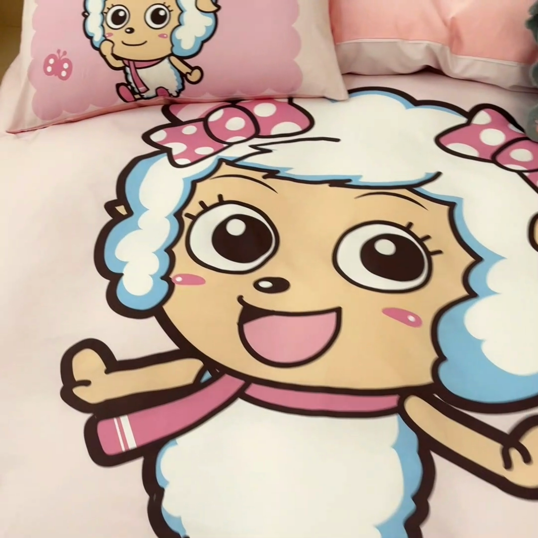 91家纺网 家纺一手货源 找家纺 金爱家 2025新款喜洋洋纯棉数码印花系列四件套 甜蜜时刻