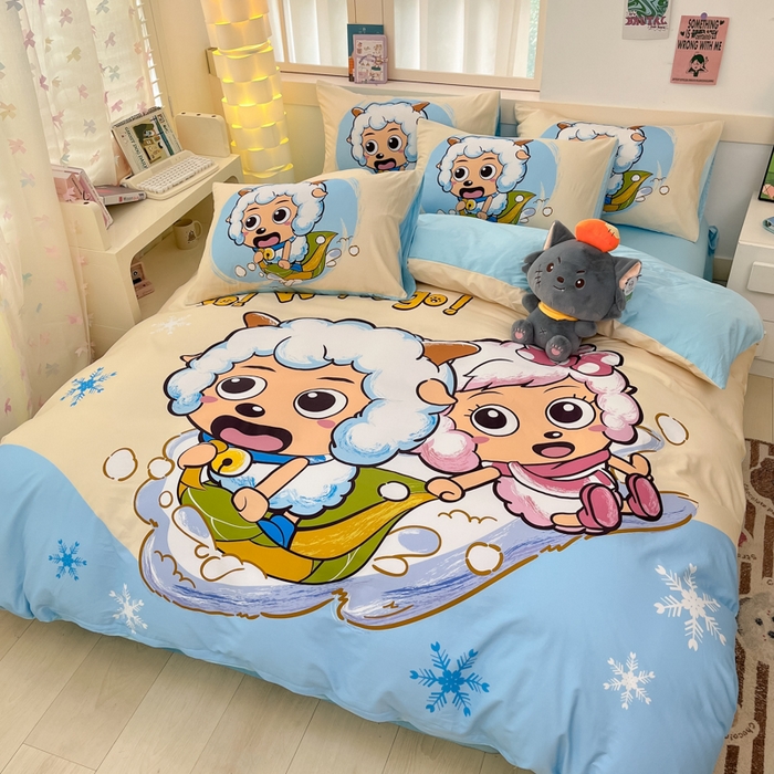 91家纺网 家纺一手货源 找家纺 金爱家 2025新款喜洋洋纯棉数码印花系列四件套 梦幻探险