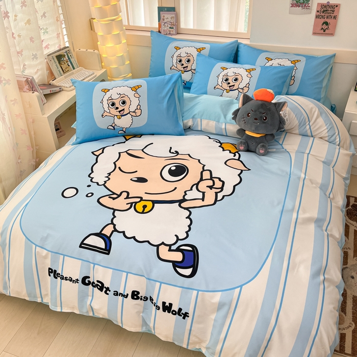 91家纺网 家纺一手货源 找家纺 金爱家 2025新款喜洋洋纯棉数码印花系列四件套 羊先生