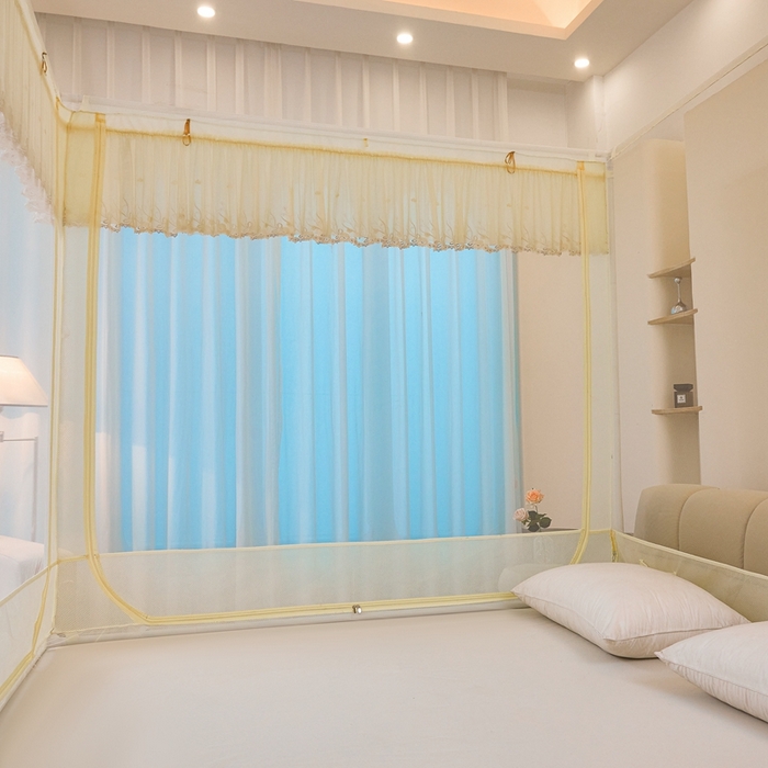 91家纺网 家纺一手货源 找家纺 梦尔佳蚊帐2025新款TU绣花蚊帐-859窈窕淑女系列 优雅嫩黄