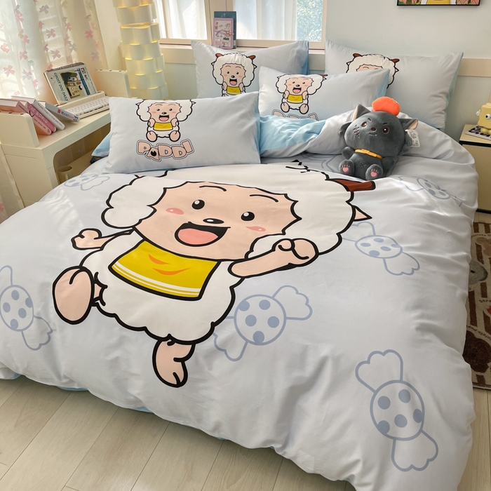 91家纺网 家纺一手货源 找家纺 金爱家 2025新款喜洋洋纯棉数码印花系列四件套 懒洋洋