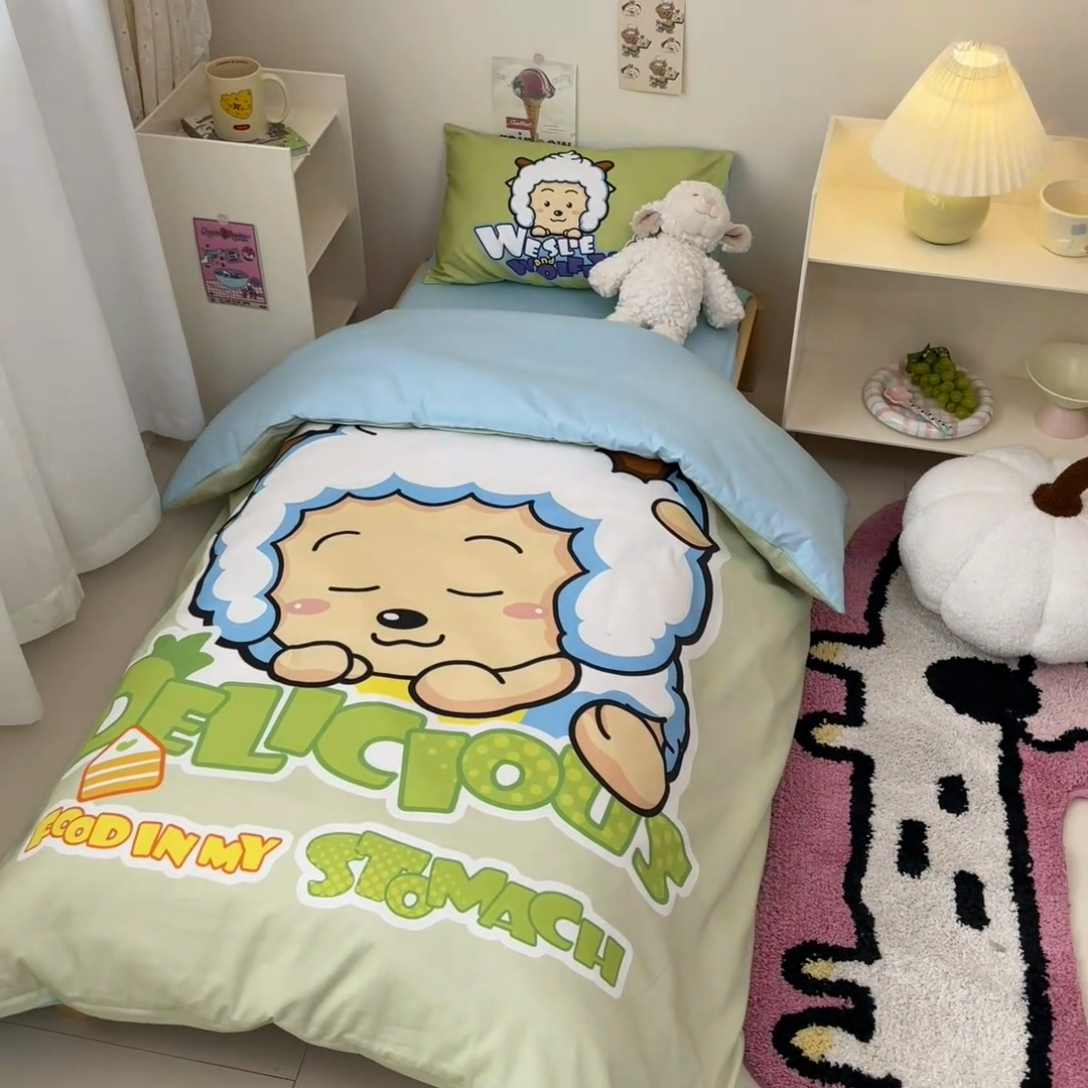 91家纺网 家纺一手货源 找家纺 金爱家 2025新款喜羊羊系列幼儿园三件套 幼儿园-Y美梦羊羊