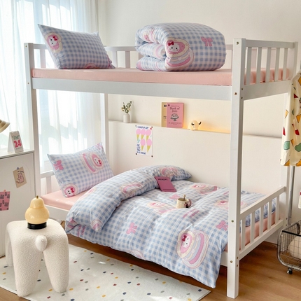 妖妖家纺2025新款学生宿舍床枕套定位水洗棉三件套四件套 蛋糕猫