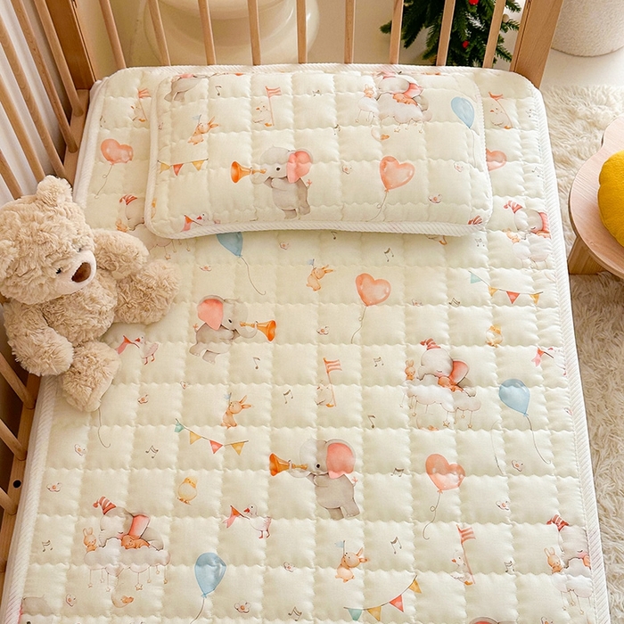 91家纺网 家纺一手货源 找家纺 嗨生活 2025新款7A抗菌全棉双层纱床垫 床褥 幼儿园床垫 儿童床垫 支持定做  派对小象