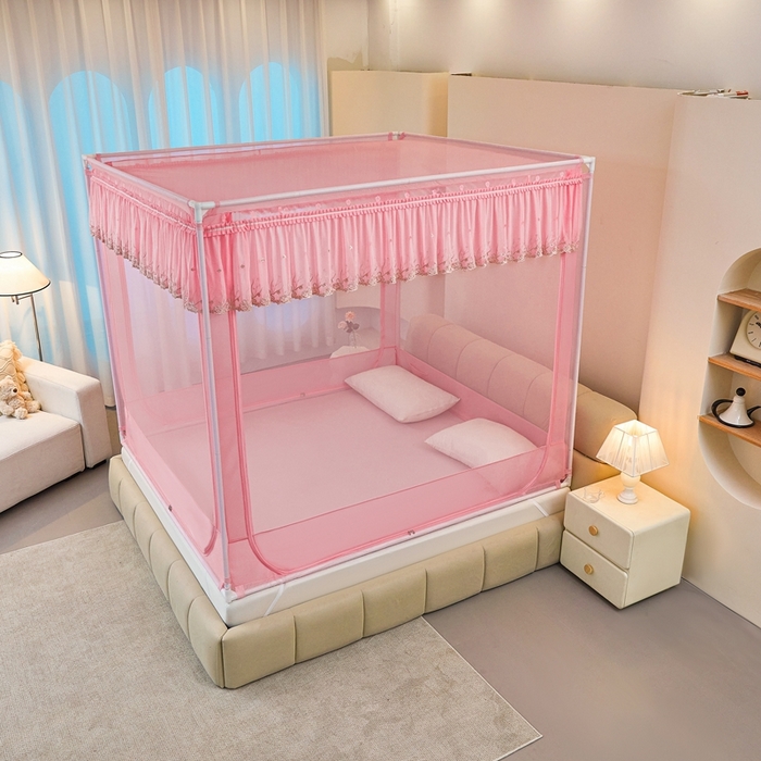 91家纺网 家纺一手货源 找家纺 梦尔佳蚊帐2025新款TU绣花蚊帐-859窈窕淑女系列 喜庆粉红