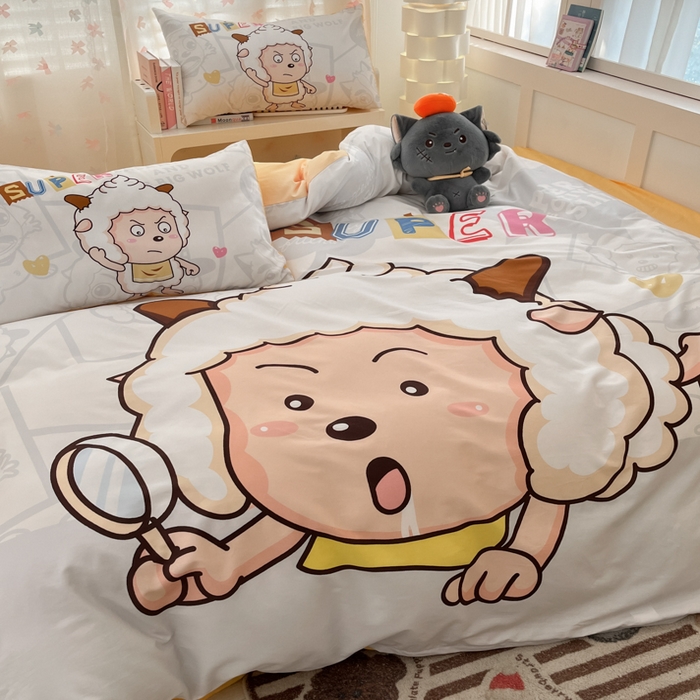 91家纺网 家纺一手货源 找家纺 金爱家 2025新款喜洋洋纯棉数码印花系列四件套 思考羊