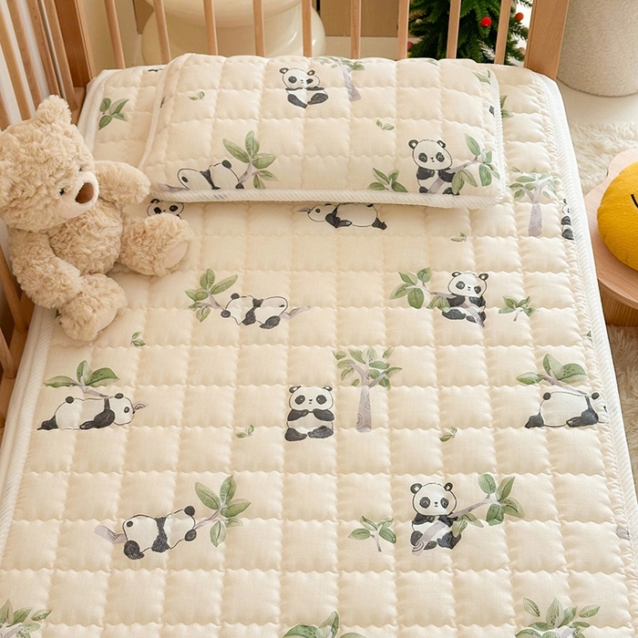 91家纺网 家纺一手货源 找家纺 嗨生活 2025新款7A抗菌全棉双层纱床垫 床褥 幼儿园床垫 儿童床垫 支持定做  熊猫盼盼