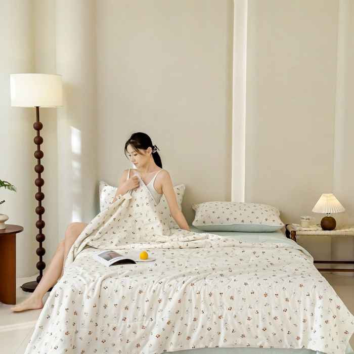 91家纺网 家纺一手货源 找家纺 仁凯家纺 2025新款针织棉双层纱棉花夏凉被【百分百新疆棉花填充包检测（提供买家秀）】 可爱熊