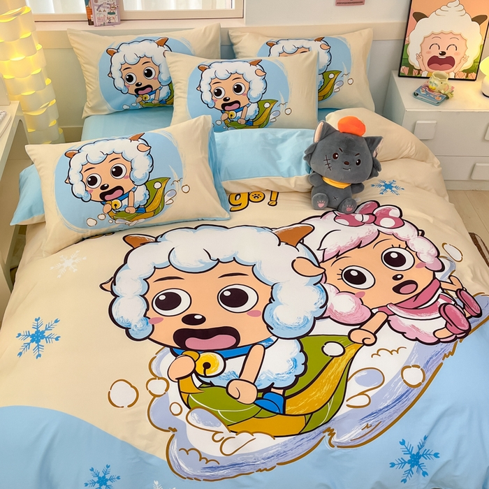 91家纺网 家纺一手货源 找家纺 金爱家 2025新款喜洋洋纯棉数码印花系列四件套 梦幻探险