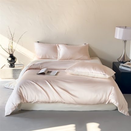 91家纺网 家纺一手货源 找家纺 优贝家纺 2025新款100%莱赛尔兰精天丝四件套及单品送礼盒 粉玉+奶白